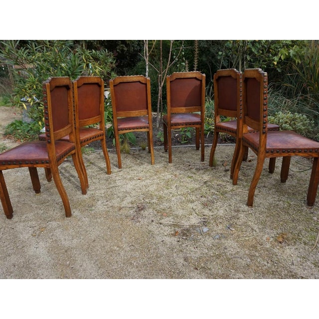 Wood Antique Dutch Art Deco Leather Dining Chairs, 1920s, Set of 6 For Sale - Image 7 of 18