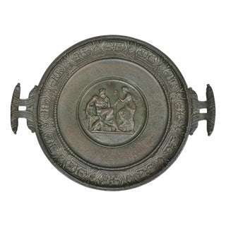 Vintage Roman Classical Style Figural Cast Iron Twin Handle Charger Dish For Sale