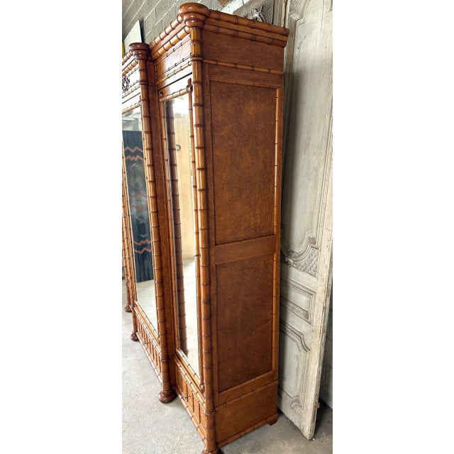 Antique Faux Bamboo Wardrobe with Mirror, Late 19th Century For Sale - Image 9 of 18