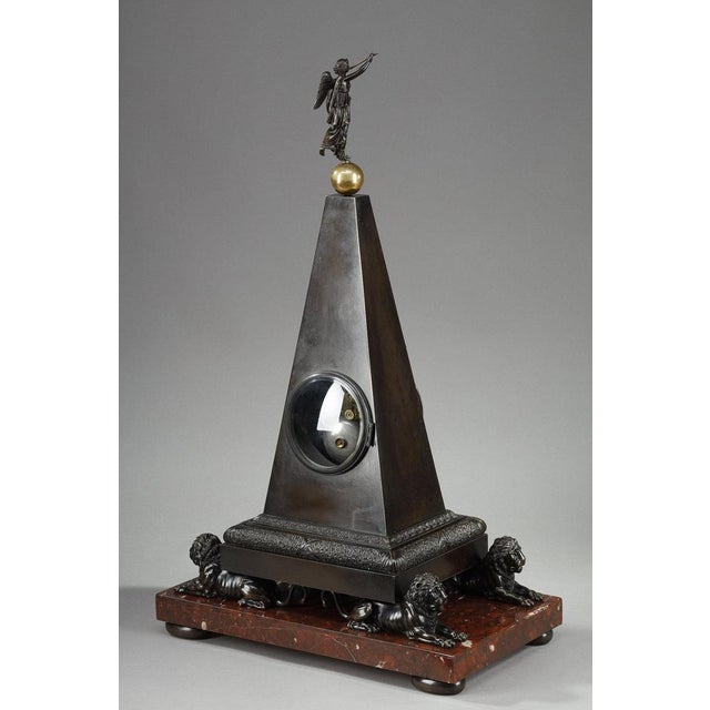 Early 19th Century Charles X Obelisk Clock in Patinated and Gilt Bronze, 1820s For Sale - Image 5 of 18