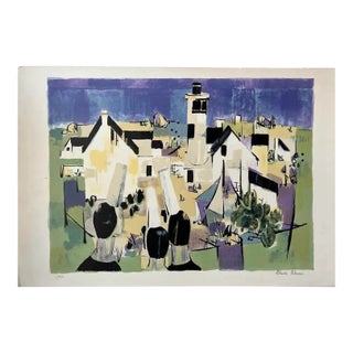 Mid-Century Modern Claude Schurr "Seaside Village" Signed Lithograph, Circa 1950 For Sale