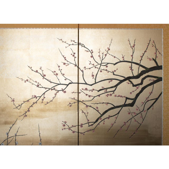 "Sakura and Mejiro Birds", 1970s Showa Era Japanese Byobu Screen For Sale - Image 10 of 18