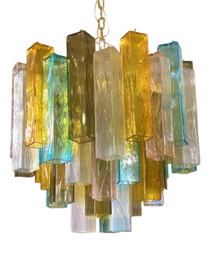 Multicolored Squared Murano Glass Chandelier by Simoeng
