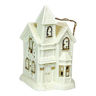 Vintage Americana Victorian House Porcelain Christmas Ornament For Sale