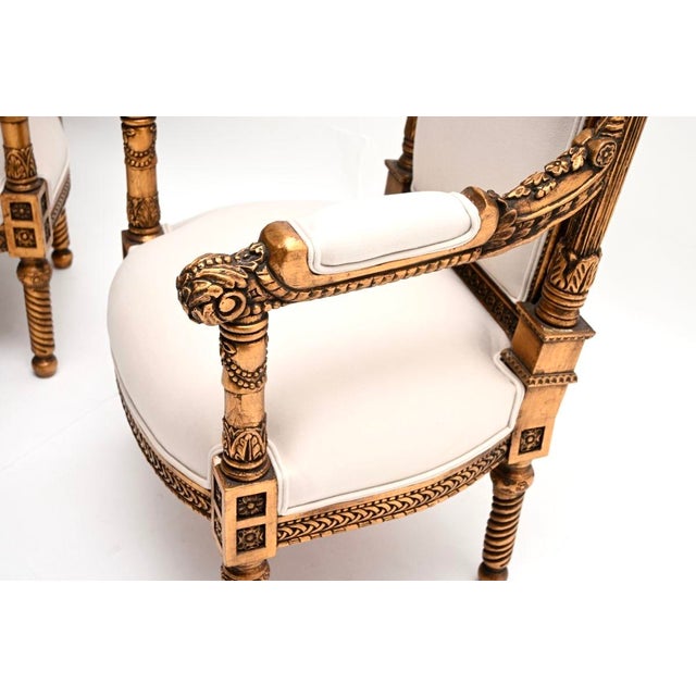 Cream Vintage French Louis Style Carved Gilt Wood Armchairs, 1930, Set of 2 For Sale - Image 8 of 11