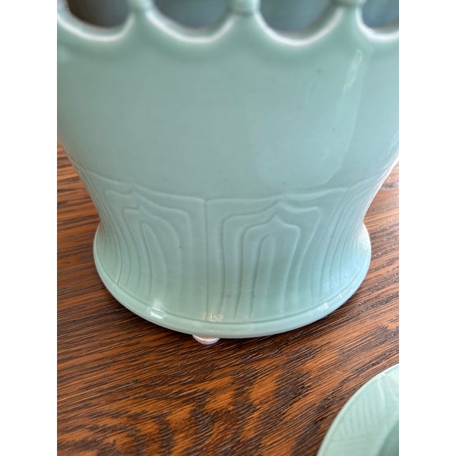 Ceramic Late 20th Century Pair of Celadon Pierced Ginger Jars With Finial Lids For Sale - Image 7 of 10