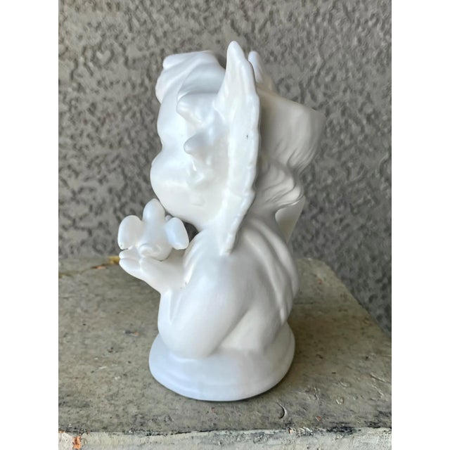 Figurative Circa 1960 Petite Bisque Porcelain Angel & Dove Vase, Japan For Sale - Image 3 of 12