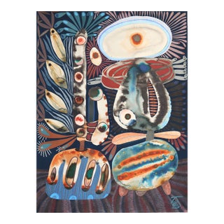 Plants in Pottery Pots - Abstract Colorful Botanical Painting on Paper Original Artwork by Krisanne Souter For Sale