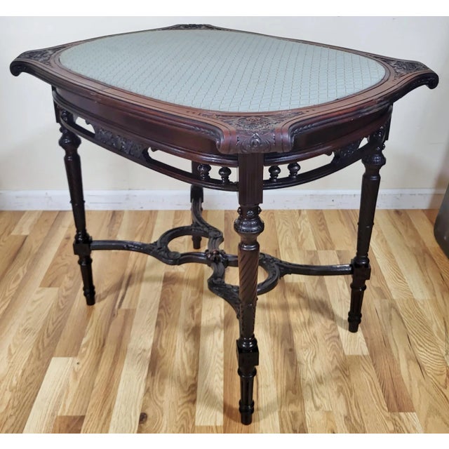 19th C American Victorian Carved Walnut Parlor Center Card Game Table For Sale - Image 4 of 14