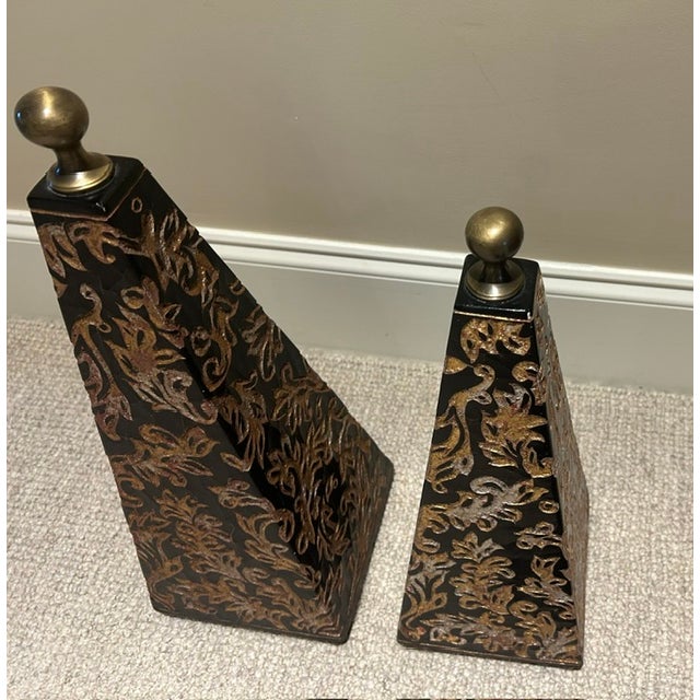 1990s Chinoiserie Black and Gold Obelisks - Pair For Sale - Image 5 of 6