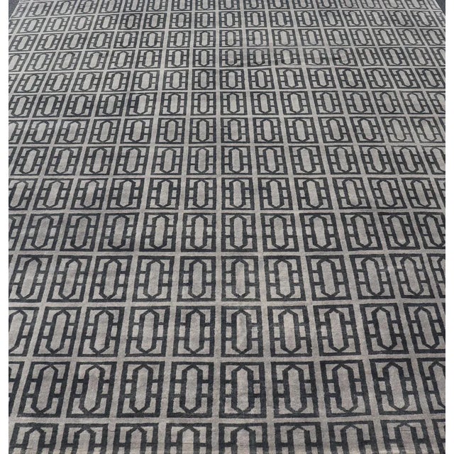 Indian Modern Rug by Keivan Woven Arts All-Over Geometric Design in Gray and Black For Sale - Image 3 of 13
