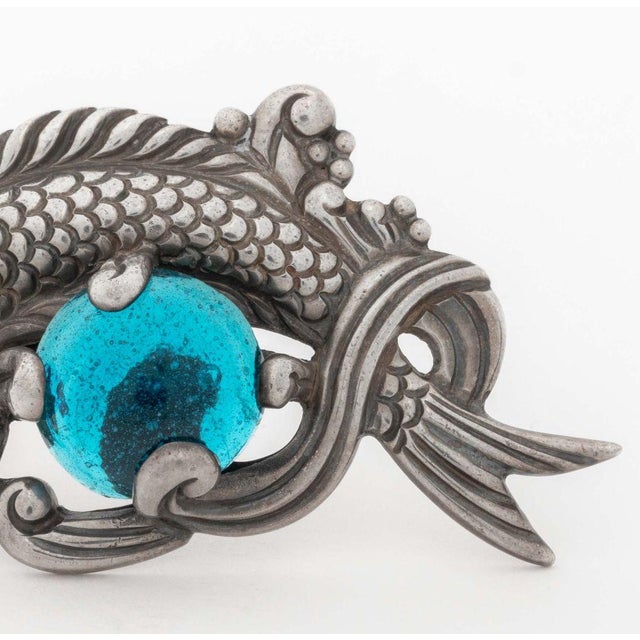 Art Deco Los Castillo 925 Silver Glass Aquatic Motif Pin For Sale - Image 3 of 9