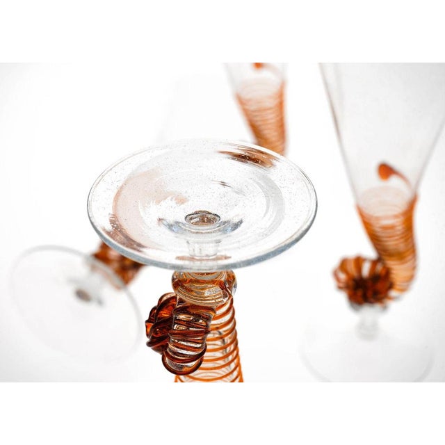 Amber Murano Glass and Pulegoso Nautilus Flutes from Cenedese, 1950s, Set of 6 For Sale - Image 13 of 18