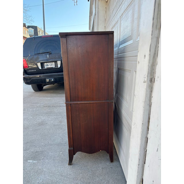 Hepplewhite Vintage Tall Mahogany Dresser | Highboy Chest | Colonial Style Bedroom Chest | Five Drawer Dresser | Classic Dark Wood Storage Cabinet For Sale - Image 3 of 12