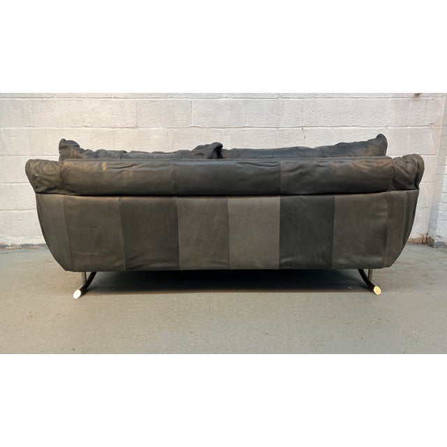 Late 20th Century Stylish Modern Black Leather Sofa For Sale - Image 11 of 13