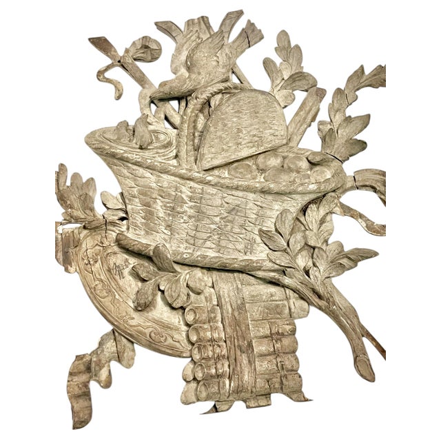 Mid 19th Century Pair of Hand Carved Wood French Provincial Wall Plaques Featuring a Bird Nest and Musical Instrument For Sale - Image 10 of 18