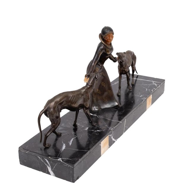 Art Deco Sculpture of Woman with Greyhounds, France, 1930s For Sale - Image 6 of 18