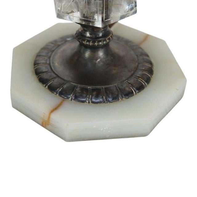 Silver Antique Pairpoint Reverse Painted Table Lamp With Metal Chipped Ice Base C1920 For Sale - Image 8 of 18