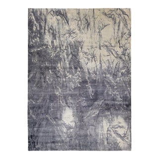 Gray Contemporary Handmade Silk Rug With Abstract Design For Sale