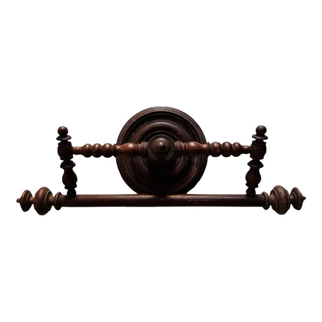 Antique Large Dark Wooden French Towel Rack For Sale