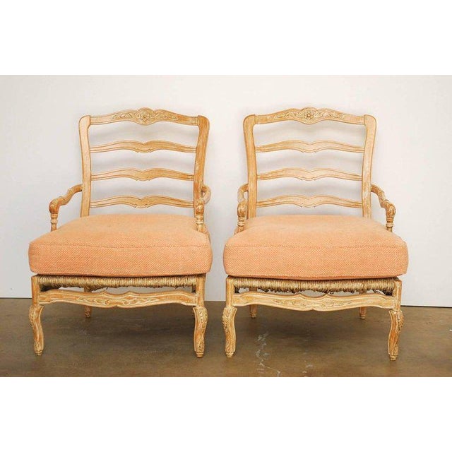French Provincial Rush Seat Fauteuil Armchairs a Pair Chairish