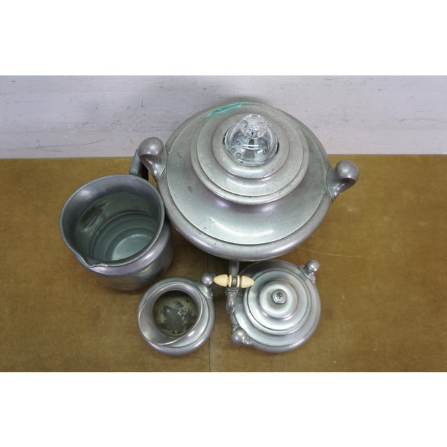Late 20th Century Pewter Coffee Tea Samovar Service Percolator Creamer Pitcher Sugar Bowl - 4 Pcs For Sale - Image 10 of 18