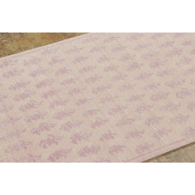 Contemporary Contemporary Block Print Floral Wool Runner by Rug & Kilim, India For Sale - Image 3 of 8