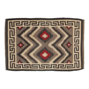 Early 20th Century Style of Native American Vintage Navajo Carpet, Oriental Rug, Handmade Wool Rug, Red, Black, Ivory, Bold