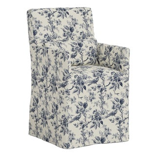 Stoffer Home x Cloth & Company Lindy Slipcover Dining Armchair in Bird Toile Navy For Sale