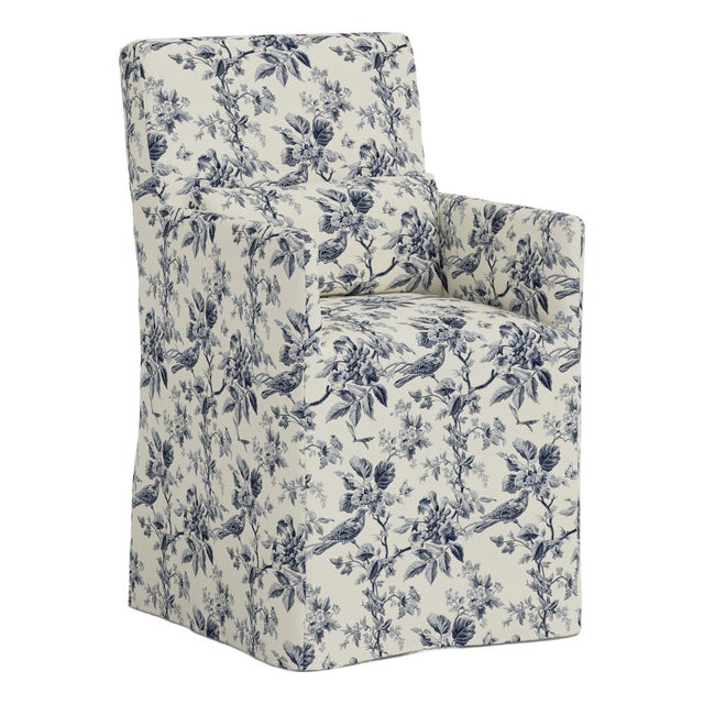 Stoffer Home x Cloth & Company Lindy Slipcover Dining Armchair in Bird Toile Navy For Sale