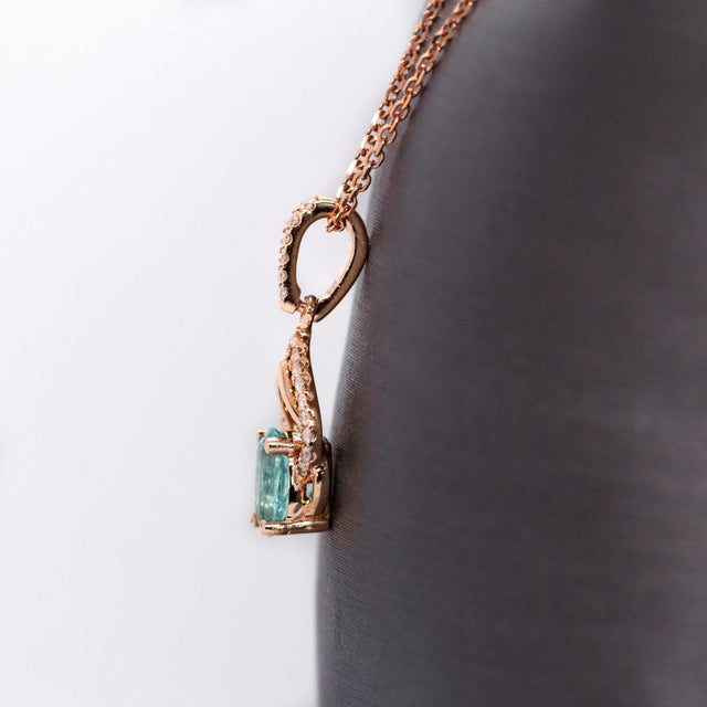 2020s Afghan Tourmaline Pendant W Earth Mined Diamond Accents in 14k Solid Rose Gold For Sale - Image 5 of 7