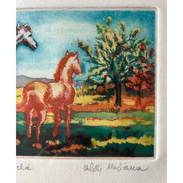 1980s Original Hand Colored Etching of Horses by Arlette Malivernier For Sale - Image 4 of 7