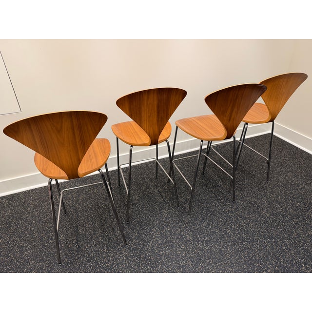 Walnut Barstools With Metal Legs (Set of 4, Cherner Company) For Sale - Image 11 of 17