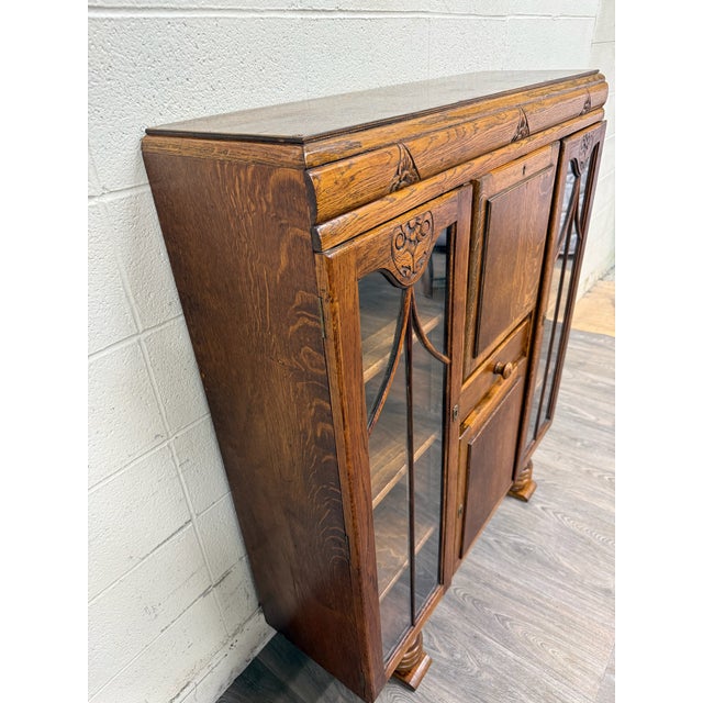 Brown Antique Art Deco Oak Secretary Desk Bureau Bookcase Bar Scully For Sale - Image 8 of 10