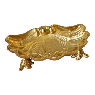 Sherle Wagner Shell W/ Turtle Feet Gilded Soap/Trinket Dish For Sale