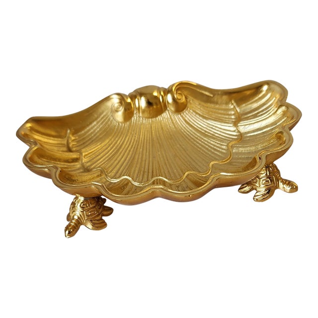 Sherle Wagner Shell W/ Turtle Feet Gilded Soap/Trinket Dish For Sale