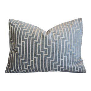 Designer Blue Chevron Velvet Feather/Down Pillow