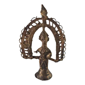 Dhokra Indian Deity Statuette Figurine Gilded Dokra Hindu 6.25 "
