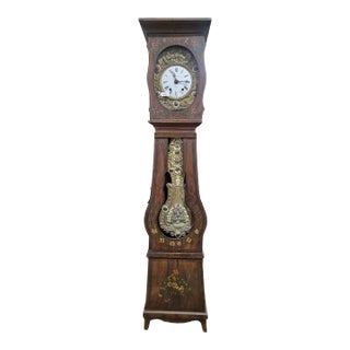 19th Century French Provincial Hand-Painted Comtoise Grandfather Clock, Signed Poitiers For Sale