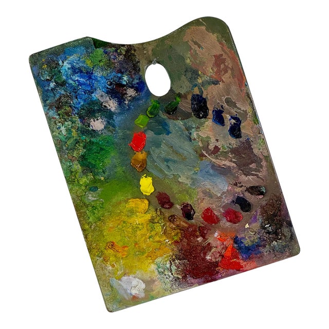 Late 20th Century Bright Vintage Artist's Large Painting Palette With Remnant Oil Paint For Sale