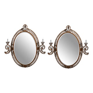 Pair Quoizel Large Gold Finish Mirrors W. Candelabras For Sale