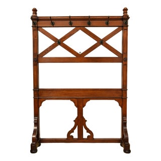 Gothic Revival Pugin Style Oak Coat Stand, 1860s For Sale