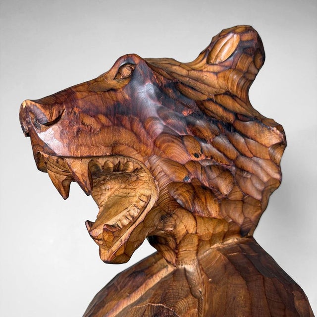 An exceptionally large and rare wooden totem sculpture from Hokkaido, Japan, hand-carved in the tradition of Ainu folk art...