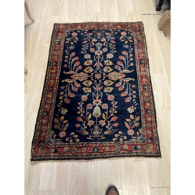 Textile Antique Persian Sarouk Mahajiran Rug 3.3' X 5.2' (100cm X 158cm) 1900s For Sale - Image 7 of 10