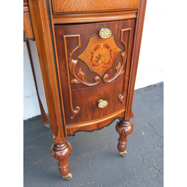 Early 1900s Carved Inlay Vanity Makeup Table 6611 For Sale - Image 10 of 18