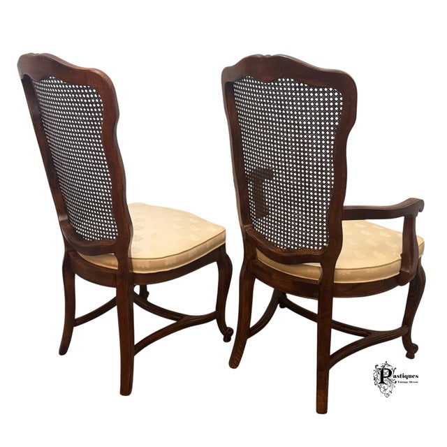 Wood Vintage Century French Country Style Oak & Cane Dining Chairs - Set of 6 For Sale - Image 7 of 12