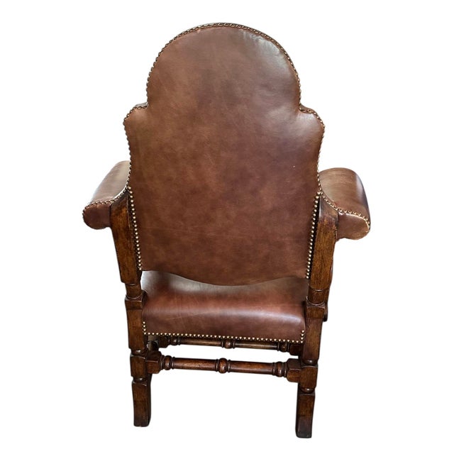 English 18th C Style Charles Pollock for William Switzer Walnut Leather Arm Chair For Sale - Image 3 of 4