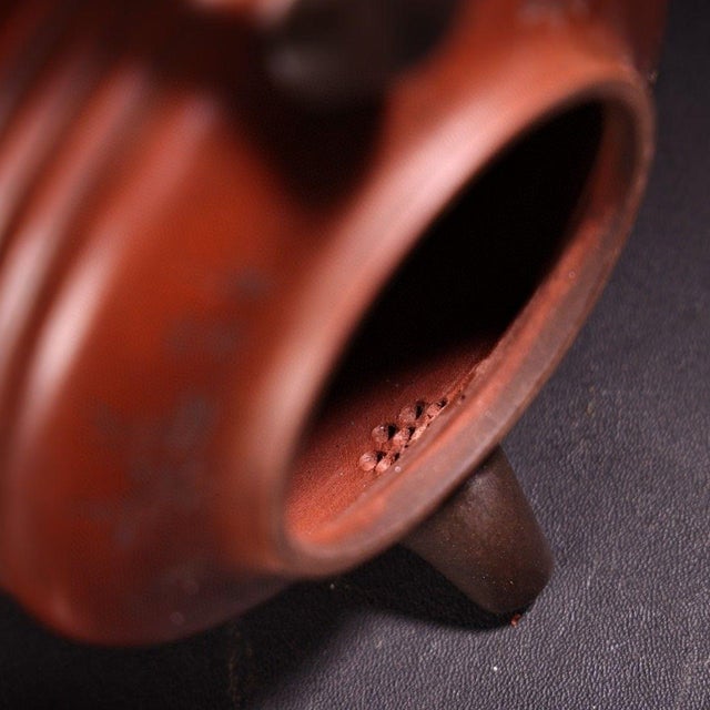 Red Vintage Chinese Yixing Zisha Clay Teapot, Handmade Red Clay With Carved Motif For Sale - Image 8 of 9