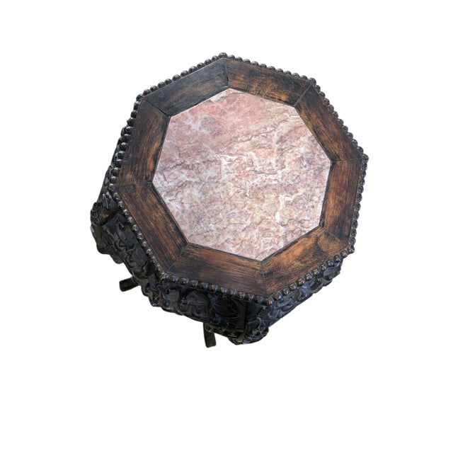 Brown 19th Century Chinese Rosewood Carved Tall Pedestal Stand Table Marble Top35.5" H For Sale - Image 8 of 9