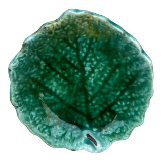 German Green Majolica Leaf Butter Pat Villeroy Boch Circa 1890 For Sale